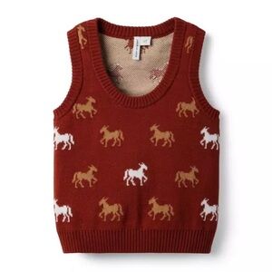 JANIE and JACK Horse Sweater Vest Burnt Henna Print Cotton Blend Unisex 10 NWT
